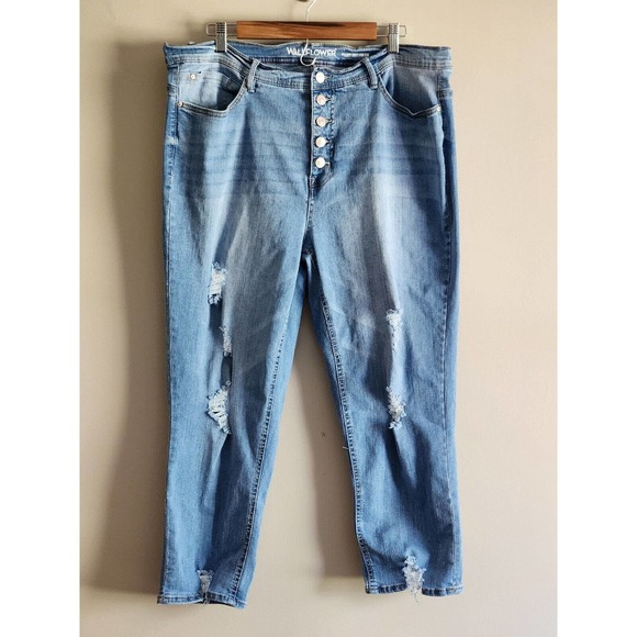 WallFlower Jeans Denim - Wallflower Womens Sz 20W Flirty Curvy High Rise Distressed Jeans Button Fly Crop